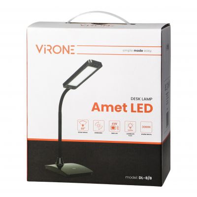 AMET LED DIM, lampka biurkowa, 6W, 3000K, funkcja ściemniania, czarna ORNO (DL-8/B)