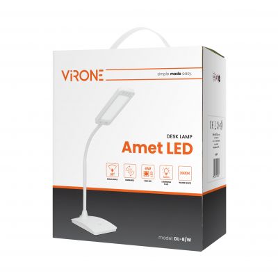 AMET LED DIM, lampka biurkowa, 6W, 3000K, funkcja ściemniania, biała ORNO (DL-8/W)