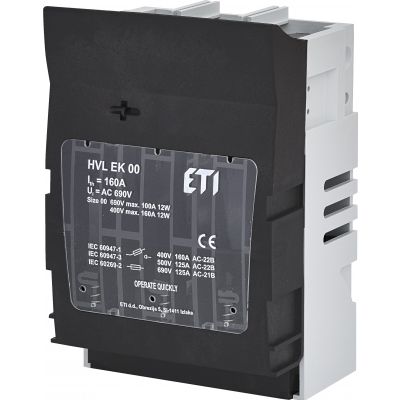 Rozłącznik bezpiecznikowy skrzynkowy  3P  HVL EK 00 3P  M8 001701250 ETI (001701250)