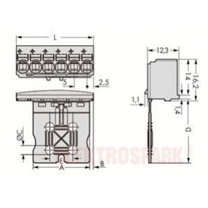 Gniazdo picoMAX raster 5mm 10-biegunowe z płytką uchwytową 2092-1110 /50szt./ WAGO (2092-1110)