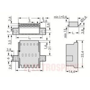 picoMAX wtyk raster 5mm 2-bieg. przepustowy z uchwytami montażowymi (2092-1632/024-000)