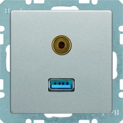 BERKER Q.x Gniazdo USB/3.5mm audio aluminium aksamit lakierowana 3315396084 HAGER (3315396084)