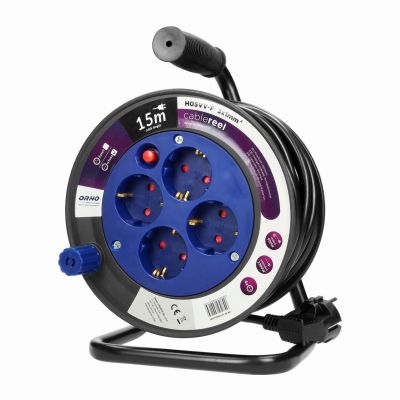 Przedłużacz bębnowy MINI, 4 gniazda 2P+Z (Schuko), metalowy stojak, polwinit H05VV-F 3x1.5mm2 - 15m OR-AE-13171(GS)/15M ORNO (OR-AE-13171(GS)/15M)