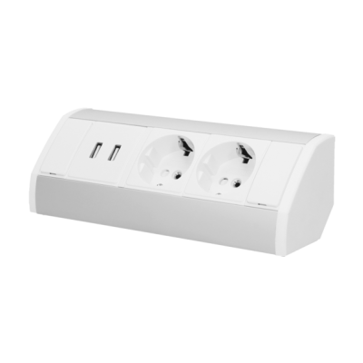 Gniazdo meblowe 2x2P+Z + USB, schuko, biało-srebrne OR-GM-9003/W-G(GS) ORNO (OR-GM-9003/W-G(GS))