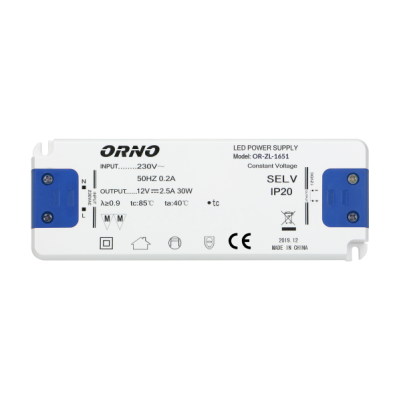 Zasilacz płaski do LED 12VDC 30W, IP20, wysokość 18mm OR-ZL-1651 ORNO (OR-ZL-1651)