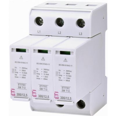 Ogranicznik przepięć T1+T2 (B+C) - bez prądu upływu ETITEC SM T12 300/12,5 3+0 002440544 ETI (002440544)