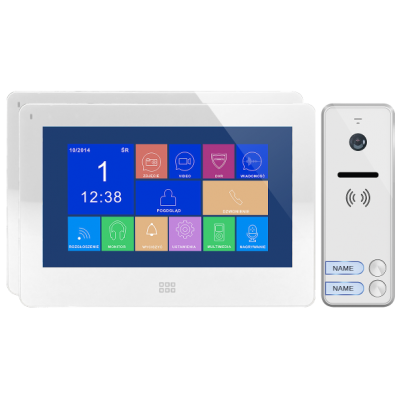 Zestaw wideodomofonowy 2-rodzinny, bezsłuchawkowy kolor, LCD 7 cal dotykowy, menu OSD, pamięć, gniazdo ORNO (OR-VID-EX-1064/W)
