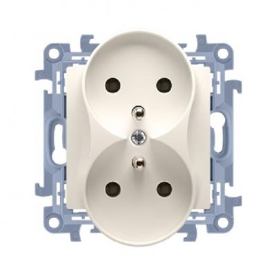 Simon 10 Gniazdo wtyczkowe z uziemieniem podwójne z przesłonami torów prądowych 16A 250V zaciski śrubowe krem CGZ2MZ.01/41 KONTAKT (CGZ2MZ.01/41)