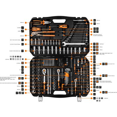 Klucze nasadowe 1/2", 3/8" , 1/4", zestaw 233 szt, 10-078 GTX (10-078)