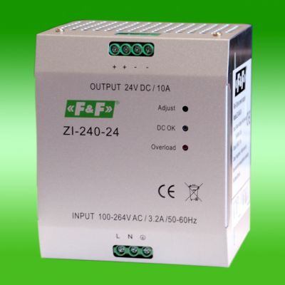 F&F zasilacz impulsowy przemysłowy Uwe=90-264V AC/120-370V DC 240W Uwy=24V DC ZI-240-24V (ZI-240-24V)