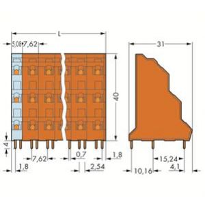 Listwa do płytek drukowanych 3-piętrowa 12-biegunowa pomarańczowa raster 7,62mm 737-662 /8szt./ WAGO (737-662)