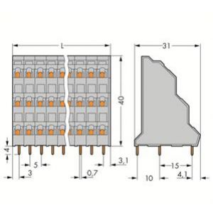 Listwa do płytek drukowanych 3-piętrowa 12-biegunowa szara raster 5mm 737-112 /16szt./ WAGO (737-112)