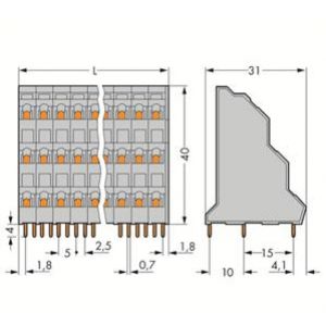 Listwa do płytek drukowanych 3-piętrowa 12-biegunowa szara raster 5mm 737-212 /16szt./ WAGO (737-212)