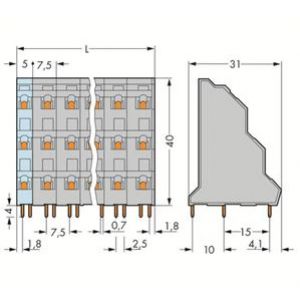 Listwa do płytek drukowanych 3-piętrowa 12-biegunowa szara raster 7,5mm 737-562 /8szt./ WAGO (737-562)