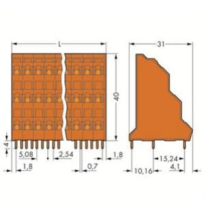 Listwa do płytek drukowanych 3-piętrowa 16-biegunowa pomarańczowa raster 5,08mm 737-416 /12szt./ WAGO (737-416)