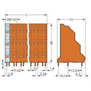 Listwa do płytek drukowanych 3-piętrowa 16-biegunowa pomarańczowa raster 7,62mm 737-666 /8szt./ WAGO (737-666)