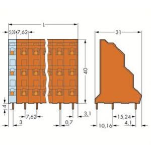 Listwa do płytek drukowanych 3-piętrowa 16-biegunowa pomarańczowa raster 7,62mm 737-616 /8szt./ WAGO (737-616)