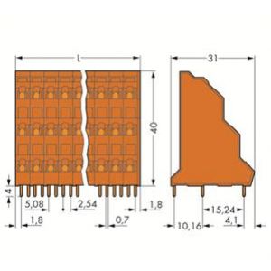 Listwa do płytek drukowanych 3-piętrowa 2-biegunowa pomarańczowa raster 5,08mm 737-402 /96szt./ WAGO (737-402)