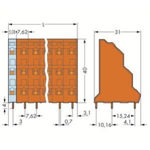 Listwa do płytek drukowanych 3-piętrowa 3-biegunowa pomarańczowa raster 7,62mm 737-603 /48szt./ WAGO (737-603)