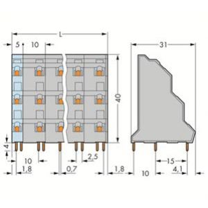 Listwa do płytek drukowanych 3-piętrowa 3-biegunowa szara raster 10mm 737-753 /40szt./ WAGO (737-753)