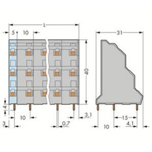 Listwa do płytek drukowanych 3-piętrowa 3-biegunowa szara raster 10mm 737-703 /40szt./ WAGO (737-703)