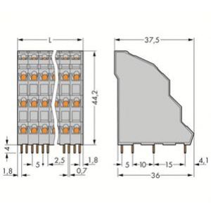 Listwa do płytek drukowanych 4-piętrowa 4x12 biegunowa szara raster 5mm 738-212 /12szt./ WAGO (738-212)