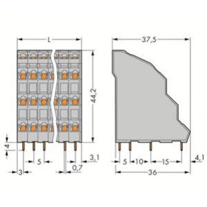 Listwa do płytek drukowanych 4-piętrowa 4x12 biegunowa szara raster 5mm 738-112 /12szt./ WAGO (738-112)