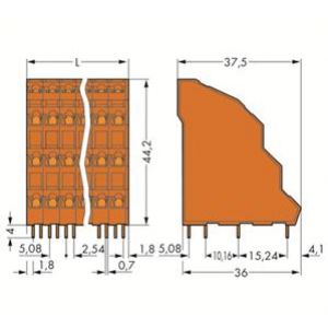 Listwa do płytek drukowanych 4-piętrowa 4x4 biegunowa pomarańczowa raster 5,08mm 738-404 /36szt./ WAGO (738-404)