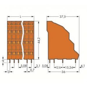 Listwa do płytek drukowanych 4-piętrowa 4x4 biegunowa pomarańczowa raster 5,08mm 738-304 /36szt./ WAGO (738-304)