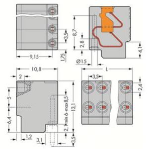 Blok nasadzany do płytek drukowanych 2-biegunowa szary raster 3,5mm 252-152 /100szt./ WAGO (252-152)