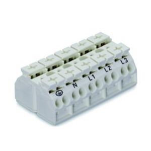 Blok zasilający 5-torowy biały nadruk PE-N-L1-L2-L3 862-1605/999-950 /200szt./ WAGO (862-1605/999-950)
