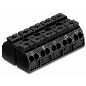 Blok zasilający 5-torowy czarny nadruk PE-N-L1-L2-L3 862-1515/999-950 /200szt./ WAGO (862-1515/999-950)