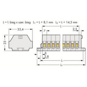 Listwa zaciskowa 2-przewodowa Ex 4mm2 11-torowa jasnoszara mocowanie śrubowe 262-141 /25szt./ WAGO (262-141)