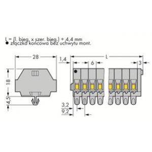 Listwa zaciskowa 2-przewodowa 2,5mm2 10-torowa szara stopki montażowe 261-160 /25szt./ WAGO (261-160)