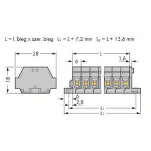 Listwa zaciskowa 2-przewodowa 2,5mm2 4-torowa szara z mocowaniem śrubowym 261-424 /100szt./ WAGO (261-424)