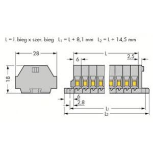 Listwa zaciskowa 2-przewodowa 2,5mm2 5-torowa szara z mocowaniem śrubowym 261-105 /50szt./ WAGO (261-105)