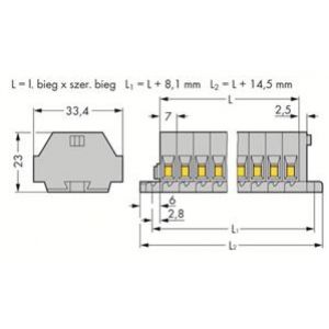 Listwa zaciskowa 2-przewodowa 4mm2 5-torowa szara mocowanie śrubowe 262-105 /100szt./ WAGO (262-105)