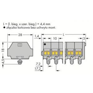 Listwa zaciskowa 4-przewodowa 2,5mm2 2-torowa szara stopki montażowe 261-252 /100szt./ WAGO (261-252)
