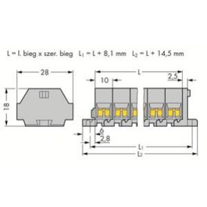 Listwa zaciskowa 4-przewodowa 2,5mm2 2-torowa szara z mocowaniem śrubowym 261-202 /100szt./ WAGO (261-202)