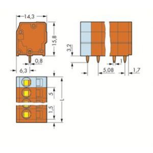 Listwa zaciskowa do płytek drukowanych 10-biegunowa pomarańczowa raster 5,08mm 739-160 /20szt./ WAGO (739-160)