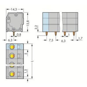 Listwa zaciskowa do płytek drukowanych 10-biegunowa szara raster 7,5mm 739-210 /15szt./ WAGO (739-210)