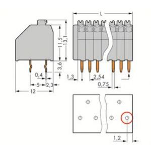 Listwa zaciskowa do płytek drukowanych 16-biegunowa szara raster 2,54mm 250-1416 /25szt./ WAGO (250-1416)