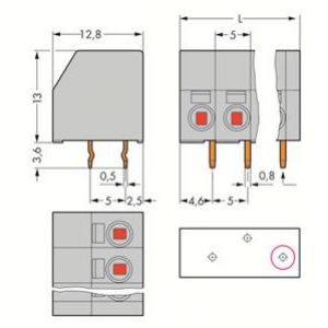 Listwa zaciskowa do płytek drukowanych 2-biegunowa niebieska raster 5mm 253-102/000-006 /100szt./ WAGO (253-102/000-006)