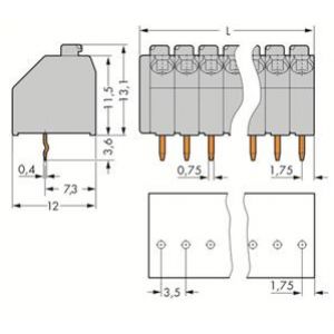 Listwa zaciskowa do płytek drukowanych 2-torowa 1 pin/biegun z przyciskami i otworem pomiarowym do 1,3mm szara 250-102 WAGO (250-102)