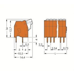 Listwa zaciskowa do płytek drukowanych 3-biegunowa pomarańczowa raster 2,54mm 234-503 /130szt./ WAGO (234-503)