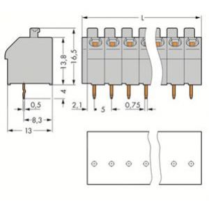 Listwa zaciskowa do płytek drukowanych 3-biegunowa szara raster 5mm 250-503 /70szt./ WAGO (250-503)