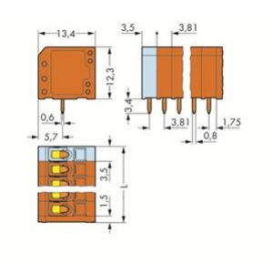 Listwa zaciskowa do płytek drukowanych 4-biegunowa pomarańczowa raster 3,81mm 739-334 /70szt./ WAGO (739-334)