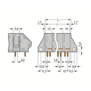 Listwa zaciskowa do płytek drukowanych 4-biegunowa szara raster 10mm 745-504/006-000 /24szt./ WAGO (745-504/006-000)