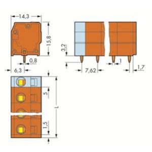 Listwa zaciskowa do płytek drukowanych 9-biegunowa pomarańczowa raster 7,62mm 739-239 /15szt./ WAGO (739-239)