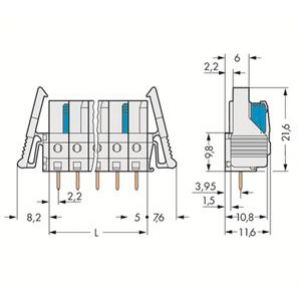 Gniazdo MCS-MIDI Classic 2-biegunowe jasnoszare raster 5mm 722-132/039-000 /100szt./ WAGO (722-132/039-000)